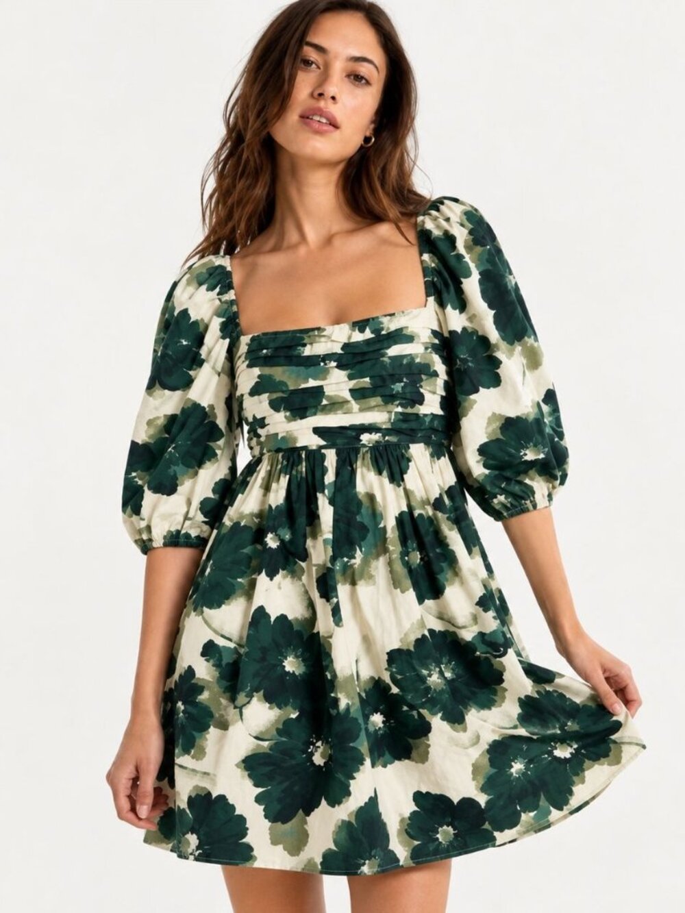 NEW Abercrombie & Fitch Emerson Poplin Puff Sleeve Mini Dress Sz S Green Floral